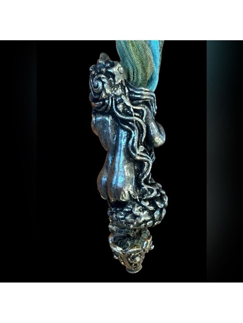 VTG MERMAID STERLING SILVER PENDANT / CHARM ON RIBBON MERMAIDCORE 1.25"L 13.96G - Picture 5 of 7